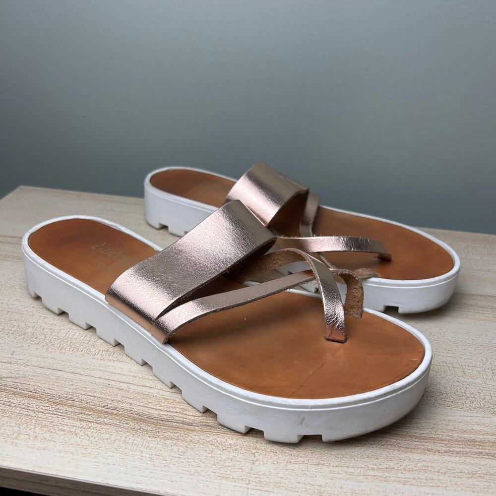 Santorini Handmade Leather Sandals Greek Rose Gold size 40 US 9 Platform Shoes - Picture 9 of 10